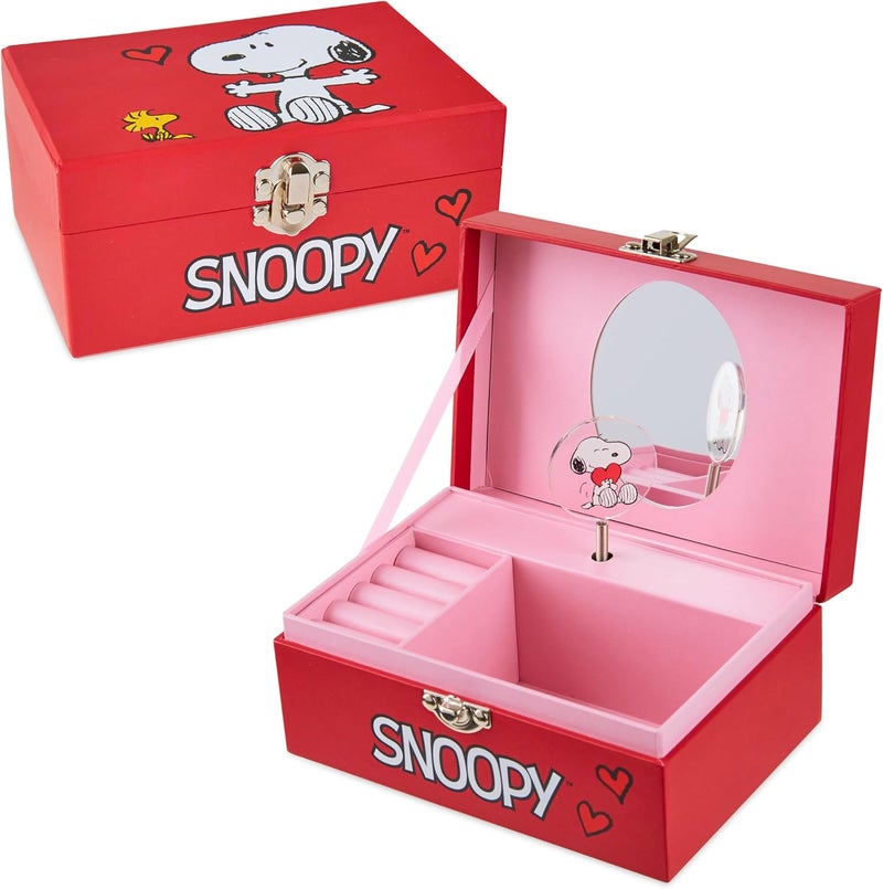 Peanuts Snoopy Musical Jewelry Box for Girls Teens Women with Compartments & Mirror, Keepsake Memory Box Bedroom Decor Cute Gifts - Image 1